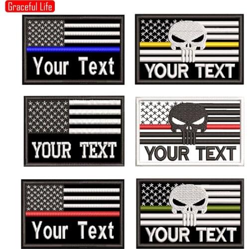 USA Flag Embroidery Custom Name Text Patch Stripes Badge Iron On or Velcro Backing Patches to Backpack Hat 9*5.8cm
