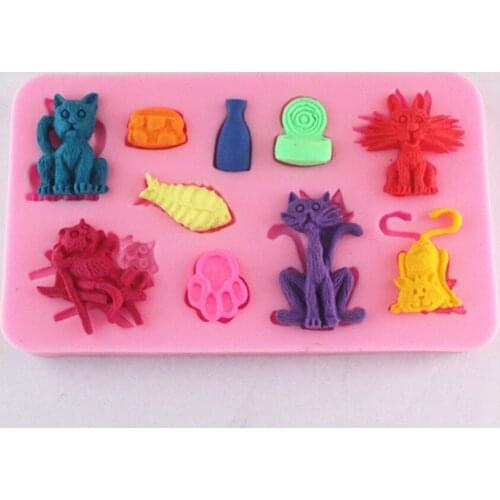 Cats & fish fondant cake molds soap chocolate mould for the kitchen baking FM091