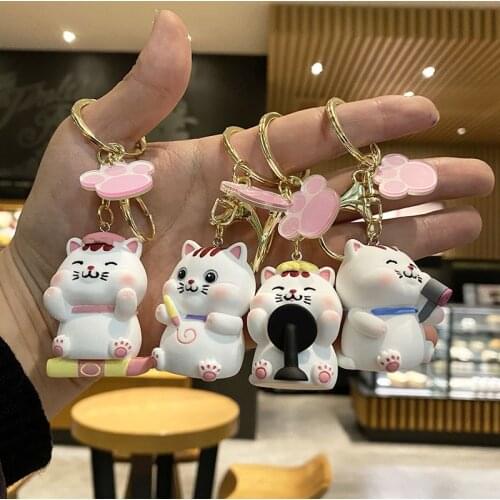 Creative Cute Cat Keychain for Girls Sturdy Protect Alloy Fashion Car Key Chain Keyring Women Trendy Bag Charms Jewelry Gift