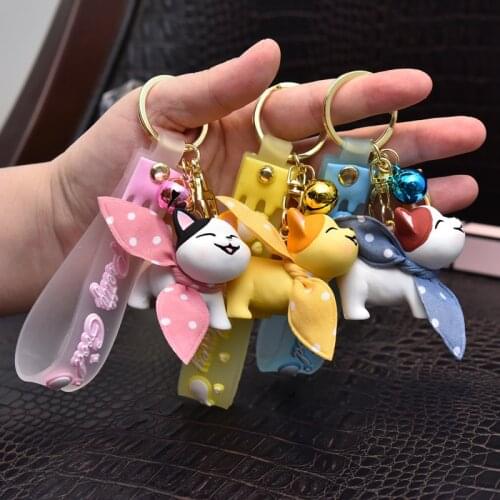 Creative Cartoon Silk Scarf Cat Keychain Trend Car Key Pendant Resin Lovely Doll Bag Charm Key Chains Ornaments for Women
