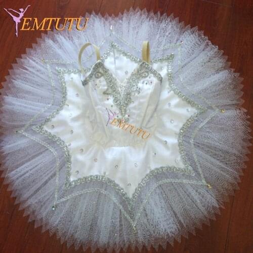 Swan Lake Adult Professional Ballet Tutu Silver White Women Snow Queen Ballet Costume Classical Performance Pancake Tutus
