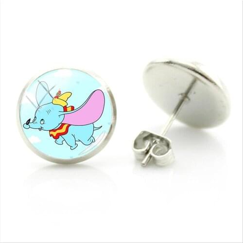 Disney Cute And Funny Dumbo Picture Earrings Trend And Generous Style Earrings Glass Cabochon Womens Earrings Jewelry