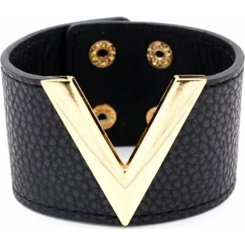Vogue Chain Link Retro Vintage Black Fashion Trendy Fashion Cuff Bangle Wide Leather Bracelets Women Jewelry Accessories