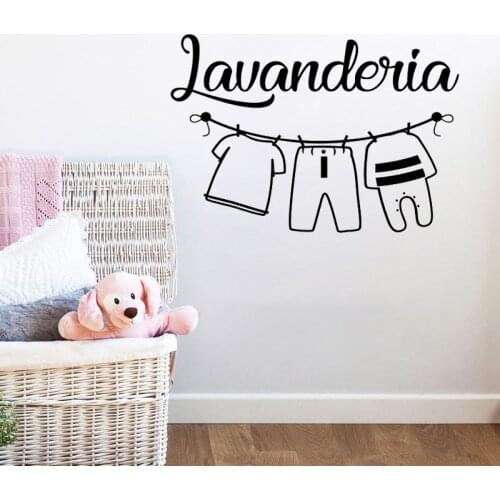 Italian Words Lavanderia Wall Sticker Panni Stesi Wall Decals Laundry Room Decoration Waterproof Removable Wallpaper