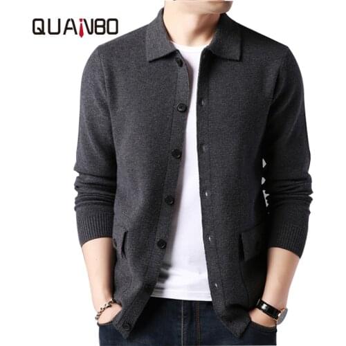 QUANBO 2020 new autumn winter Mens Soft Cotton Shawl Cardigan brand clothing
