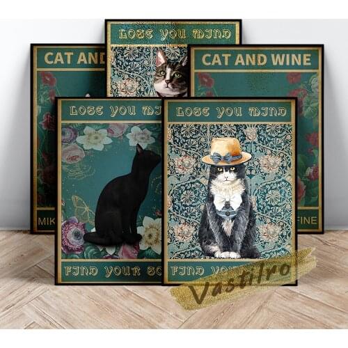 Motivational Quote Poster, Different Cat Art Prints, Vintage Flower Leaf Animal Painting, Funny Kitty Positive Text Art Prints