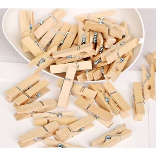 50PCS 3.5CM Natural Wooden Clothes Photo Paper Clothespin Craft Clips Portable Wood Clamp