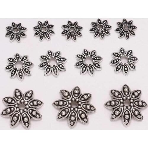 100pcs/Lot 7 9 13 mm 8 Petals Antique Relief Flower Loose Sparer End Bead Caps For DIY Jewelry Making Findings Earrings