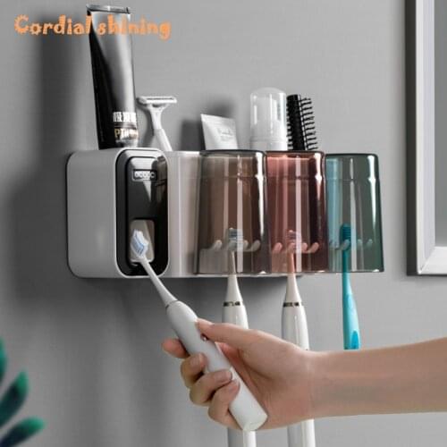 Cordial Shining Bathroom Household Toothpaste Squeezer Suit Automatic Wall Hanging Punch-Free Adult Kids Squeeze Toothpaste Tool