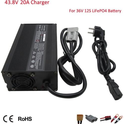 900W 43.8V 20A LiFePO4 battery Charger 43.8 Volt 18A 15A Smart charger for 12S 36V Golf cart Sightseeing car UPS System Battery