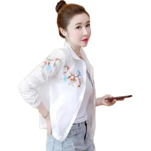 Womens Sun Protection Clothing Spring Autumn Thin All-Match Ladies Coat New Lapel Embroidery Summer Ms Sun Protection Clothing