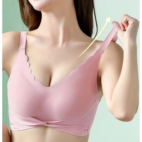 Asha & Vicki Cross Front Buckle Latex Underwear Women Gather No Steel Ring Bra Beautiful Back Adjustable Pull-up Bra