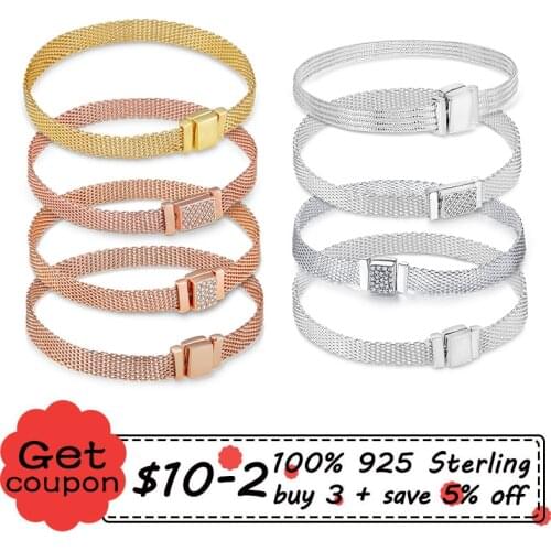 Hot Sale Silver Bracelet 925 Sterling Silver & Rose Gold Cubic Zircon Clasp Reflection Bracelet for Women 925 Silver Jewelry