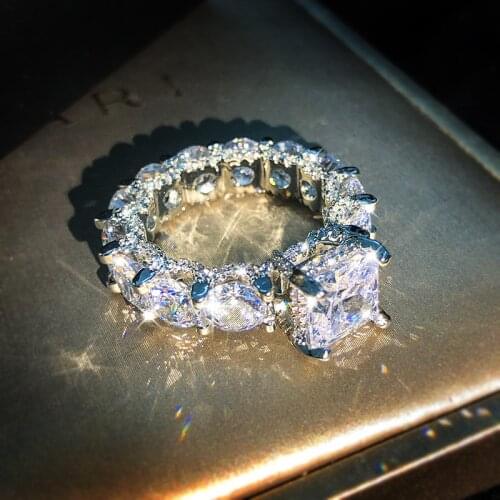 925 Sterling Silver Womens Ring Six Claw Ring Zircon Open Round Luxury Fashion Jewelry Female Small Jewelry Engagement Jewelry