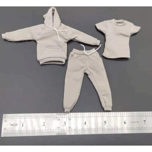 1/12 Grey Shirt+pants+Hoodie for 6" male Action Figure Dolls