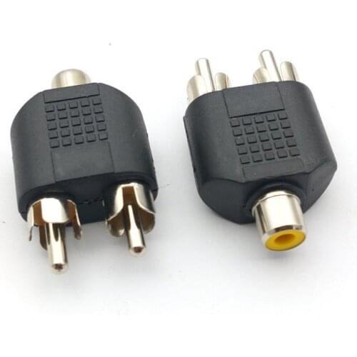 100pcs Dual RCA Male Plug to 1 x RCA Female Socket Phono AV Connector