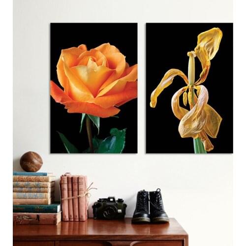 2 Pieces/set Orange Rose Withered Flowers Decoration Wall Art Pictures Canvas Paintings For Living Room Home Decor Unframed