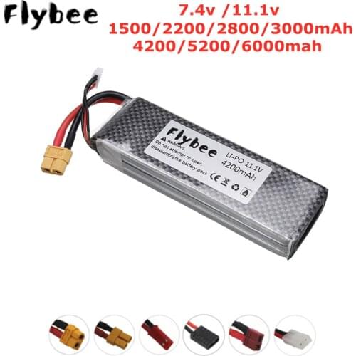 3s 11.1v 1500mAh 2200mah 2800mah 3000mah 4200mah 5200mah 6000mah 7.4v 40C lipo battery XT60 Plug For RC Car Airplane Helicopter