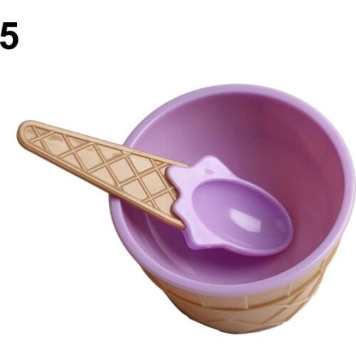 6 Colors Cute Ice Cream Bowl with Cone Spoon Plastic Bowl Childrens Party Tart Style Dessert Small Bowl Kitchen Accessories