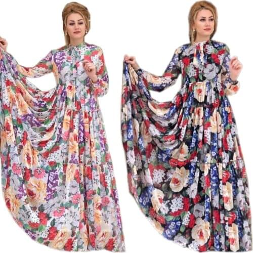 African Evening Dresses Fashion Floral Print Bohemia Dress Elegant Gown Dubai Abaya Kaftan Holiday Party Turkish Outfit Morocco