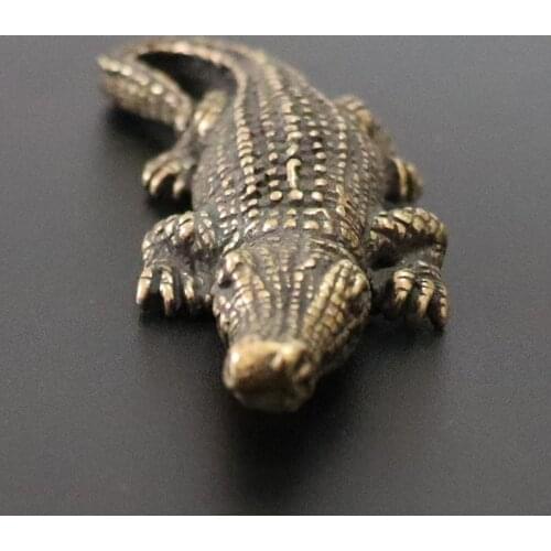 Antique Bronze Crocodile Miniature Figurines Vintage Brass Mini Alligator Statue Desk Ornaments Home Feng Shui Decor Accessories