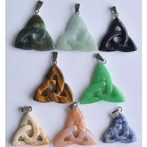 Assorted Natural Stone mixed Hollow triangle charms good quality pendants for jewelry making Wholesale 8pcs/lot free shipping