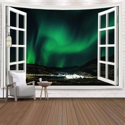 3 Sizes Large Tapestry Tropical Beach Landscape Fake Window Scenery Wall Living Room Background Home Decoration Hanging Cloth