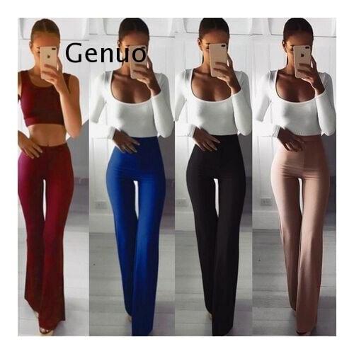 Summer Autumn Solid Elegant Female Lady Womens Palazzo Flared Wide Killer Legs Pants High Waist OL Ladies Career Long Trousers
