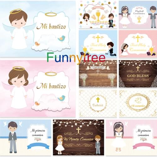 Funnytree Baptism First Holy Communion Background Boy Girl Newborn Baby Shower Party Backdrop Photography Studio Photocall Decor