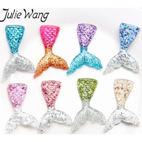 Julie Wang 10PCS Resin Multi Color Mermaid Tail Charms Pendants Handmade Hanging Decoration Findings Jewelry Making Accessories
