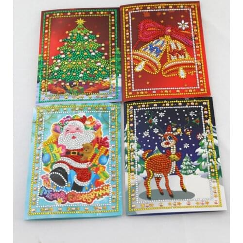 Kexinzu Diamond Painting Christmas Greeting Cards Diamond Mosaic Cartoon Mini Santa Claus Merry Christmas Paper Cards Craft Gift