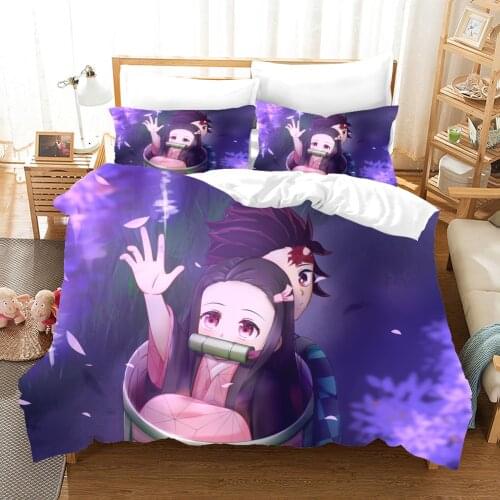 Pink Demon Slayer Bedding Set Anime Yazuko Modern Luxury Duvet Cover Sets Comforter Bed Linen Queen King Single Size Dropship