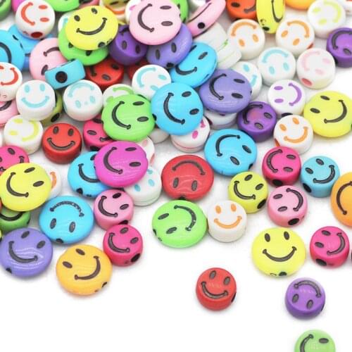 Colorful Acrylic Smiling Face Beads Flat Round Spacer Loose Beads for Jewelry Making Bracelet Neckalce Earring Pendant DIY 10/14