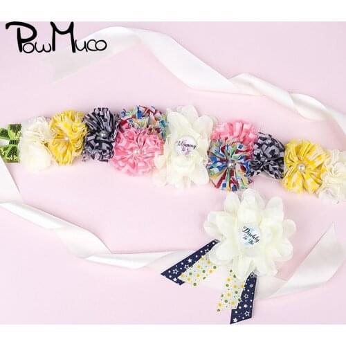 Powmuco Fashion Handmade Flowers Maternity Sash and Brooch Set DIY Wedding Party Decoration Bridesmaid Dress Belts Photo Props