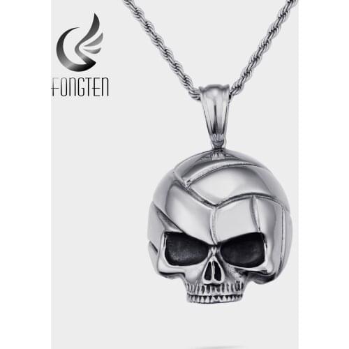 Fongten Retro Skull Head Pendant Necklace Men Stainless Steel Punk Long Chain Pendants Necklaces Fashion Jewelry