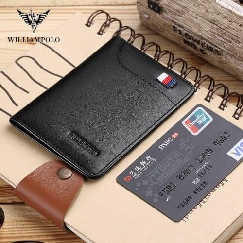 WILLIAMPOLO Men Wallets Genuine Leather Slim Bifold Credit Card Holder Purses Male Pocket Purse Male Clutch PL296