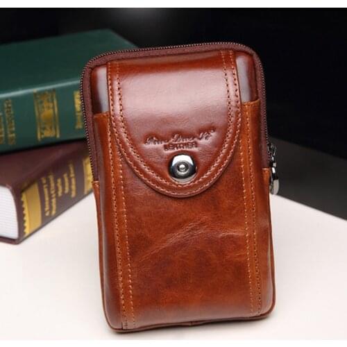 Men Real Cowhide Purse Cell Mobile/Phone Cigarette Case Fanny Bag Vintage Casual Belt Hip Bum Male Genuine Leather Waist Pack