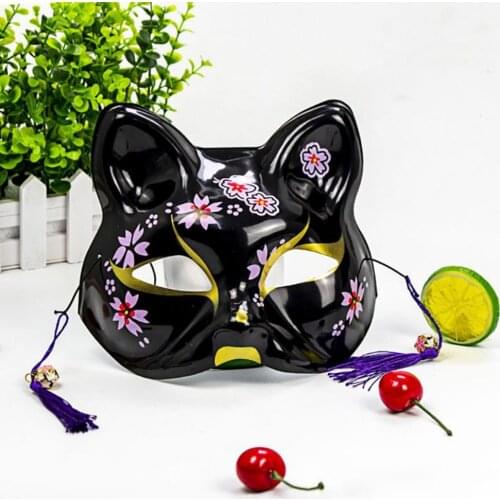 New Unisex Japanese Fox Masks With Tassels Bell Cosplay Hand Painted Masquerade Festival Cosplay Costume Props Accessories