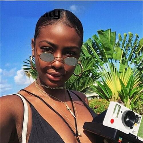 Trend Narrow Oval Glasses Retro Brand Designer Women Men Hip Hop Sun Glasses Red Yellow Cute Small Sunglasses Metal Oculos