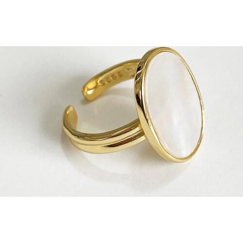18K Gold 100% real. Authentic 925 Sterling silver White Shell Rings Oval shape Geometric Ring ADJUST jEWELRY TLJ1432