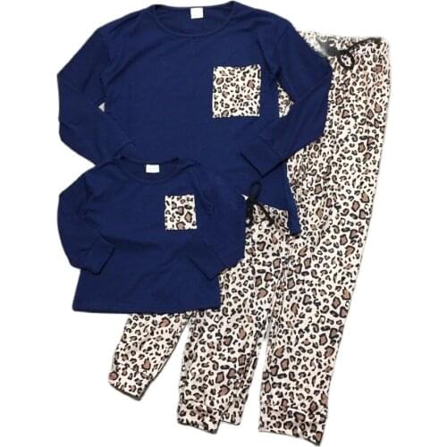 Girlymax Fall Winter Baby Girls Children Clothes Mommy & Kids Leopard Navy Boutique Loungewear Pants Sets Kids Clothing