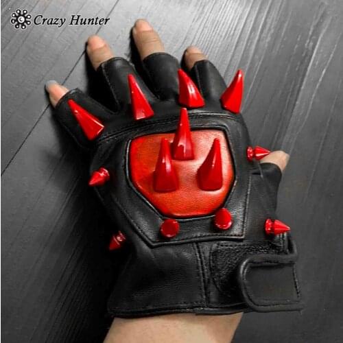 1 Pair Metal Spike Devil Talons Claw Punk Biker Fingerless Leather Gloves Men