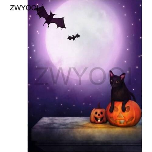 Full Square Diamond mosaic Bat moon cat DIY Diamond embroidery Cross stitch Halloween Full Round Diamond painting Pumpkin candle