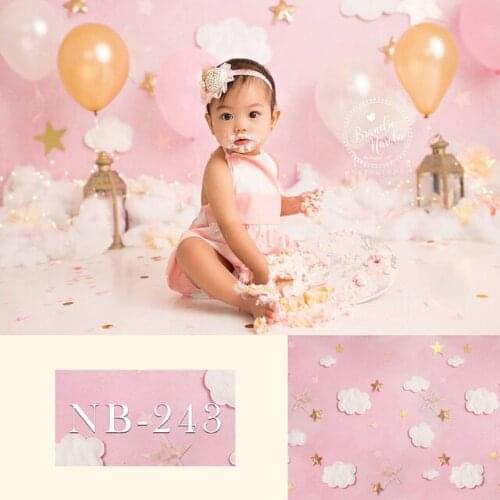 Pink Wall Clouds Birthday Party Photo Background Newborn Baby Kids Portrait Backdrop Photography Photo Shoot Banner