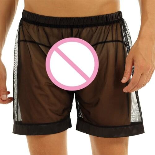 Sexy boxershorts men Underwear slip sexy homme Mens Lingerie See-through Mesh Loose Lounge Boxer Shorts Underwear Men Nightwear