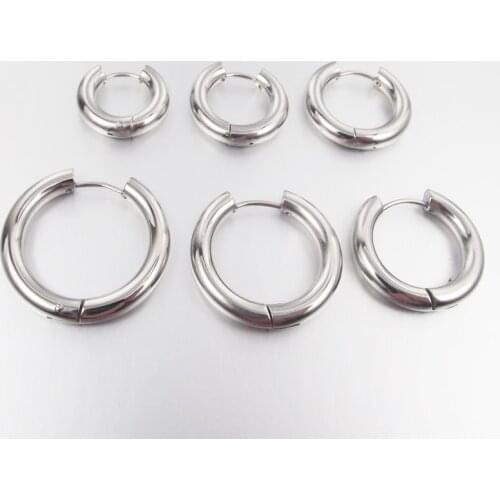 2 pieces Silver 4mm Thick Stainless Steel Round Hoop Earrings Punk Cute Big Circle Ear Body Jewelry