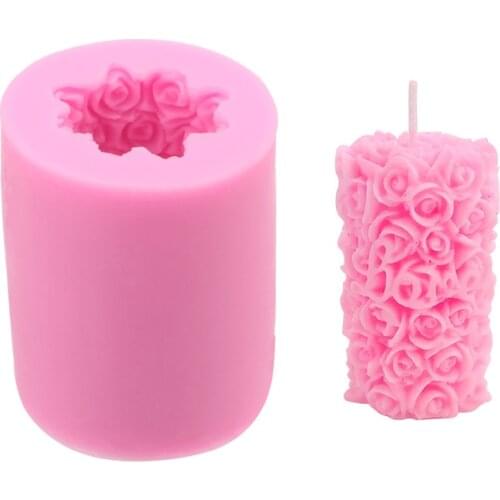 3D Rose Flower Cylinder Silicone Candle Molds Handmade Soap Molds Form Candle Making Tools Crafts Fondant Cake Decorating Moulds