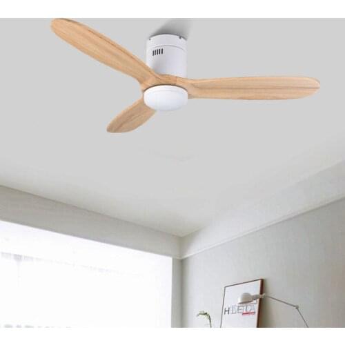 Nordic wood ceiling fan Lamp Retro simple ceiling fan with lamp remote control bedroom led light wood leaf fan lamp