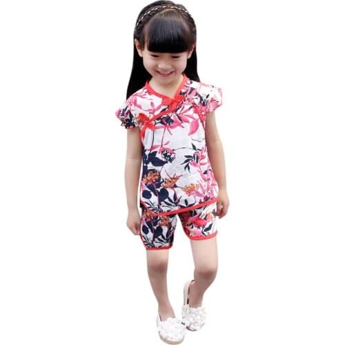 TELOTUNY 2021 baby girl Chinese Style Cheongsam Outfits Floral Print Tops T-Shirt Shorts Tang Suit Summer Girls Clothing 0-4Y