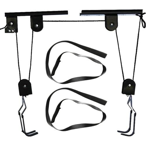 Bicycle Ceiling Lift 60kg Cargo Racks Bike Storage Garage Hanger Mounted Hoist Pulley Rack Metal Lift Assemblies Bike Parts
